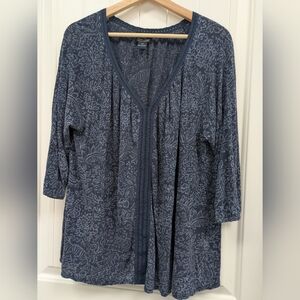 Lucky Brand Blue Floral V-neck Blouse